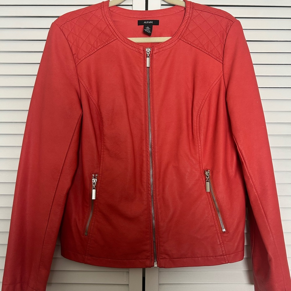 Alfani Women's Vibrant Red Leather Jacket